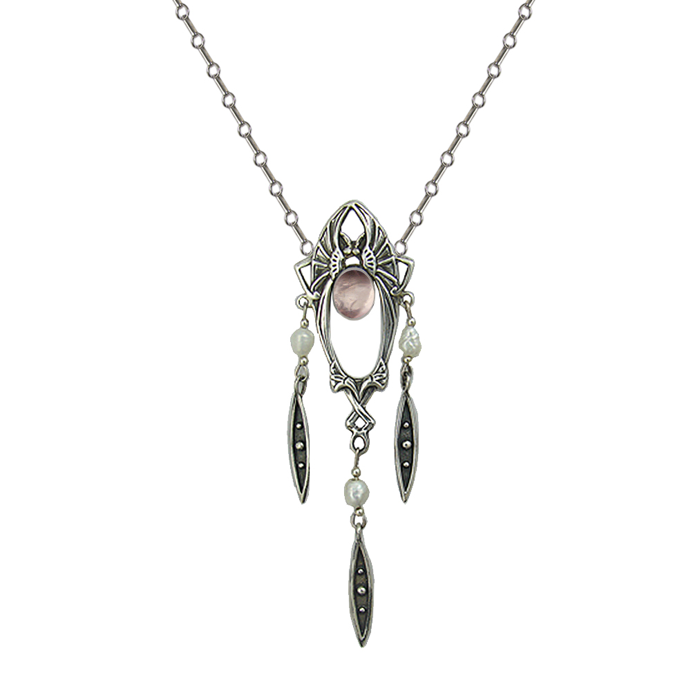 Sterling Silver Victorian Necklace With Rose Quartz